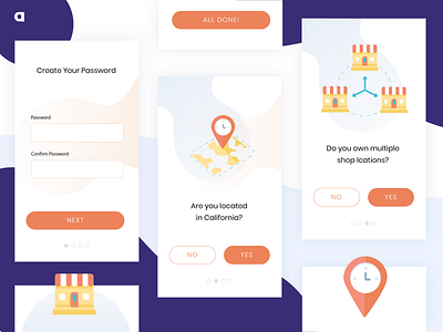 Vendor Onboard Flow calendar dashboard icons light location mobile mobile app onboarding phone schedule shop simple store time ui ux