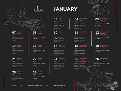 Events and Promos Program/Calendar Design banner bar calendar design drawing events illustration layout program promos restaurant sketches