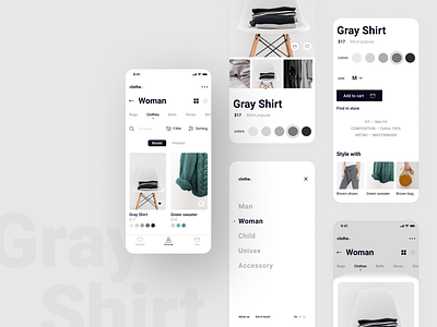 Online store - Clothe app app design apple application application ui clothes clothing design elephant minimal minimalist online store product design shirt shop ui ui design uiconcept uiux user interface