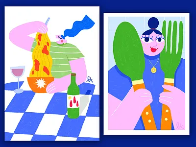 Bon App ! - Exhibition (2019) art artist colors draw drawing drawings drinking eat eating food foodie graphism illustration illustrator italy pasta