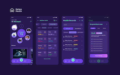 Kaizen Health app (dark mode) app design experience health kaizen ui user ux