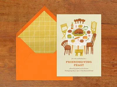 Dig In! card chairs dinner invite table turkey