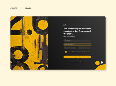 Sign up form - Idea Exploration - Daily UI art artist brand brand design branding dailyui dailyui 001 dribble platform social social network ui ux web web ui webdesign webui