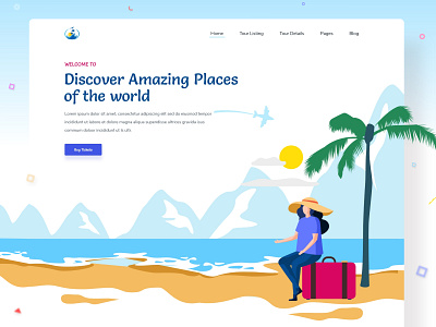 Travel Agency Landing Page brand clean design dribbble best shot homepage design illustration illustration art illustrations illustrator landing page travel travel agency travel app travel poster travel website traveling typography ui web website