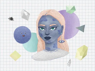 Girl and her pet adobe clean colors creative design digital girl illustration photoshop shapes texture