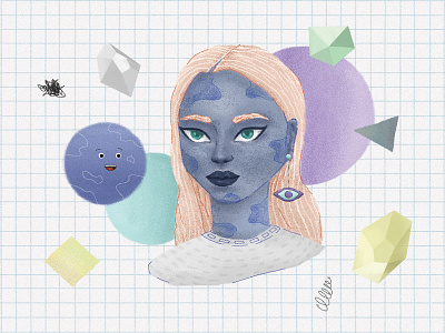 Girl and her pet adobe clean colors creative design digital girl illustration photoshop shapes texture