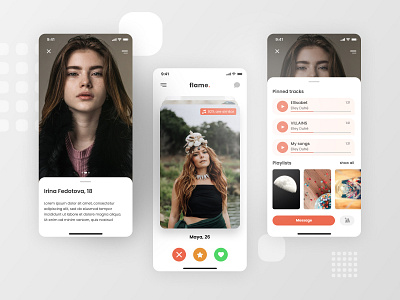 Flame. Dating App android app bumble dashboard dating design fire flame flat girls interface ios like match mobile music tinder ui ux