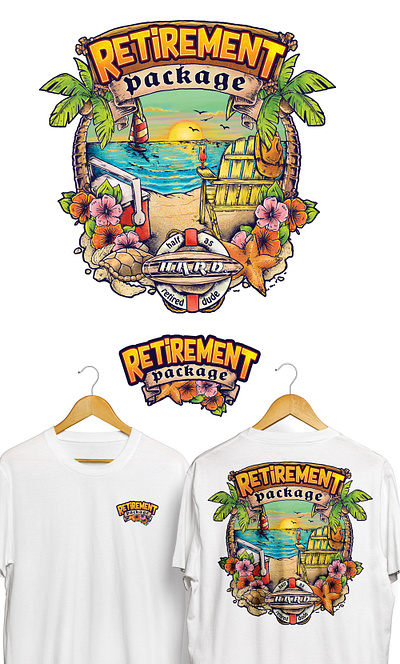retirement package apparel art beach brand colorful customer detailed digital digitalart illustration lifestyle painted retired retirement sail sea turtle summer sun tshirt design veteran