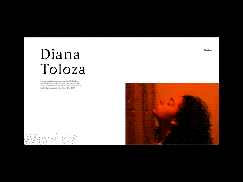 My sister's portfolio is running for SOTD on AWWWARDS folio gif interaction motion photography portfolio promo typography ui ux web webgl website