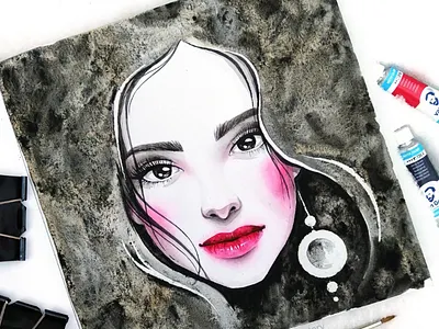 Oxide Black beauty character girl illustration portrait watercolor