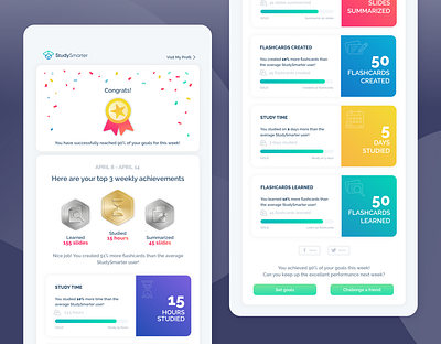 Goal Report Mail for StudySmarter elearning goal mailer mailing minimal reward ui ui design