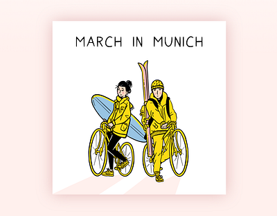 March in Munich - Illustration black character clean illustration march minimal pink procreate ski surf yellow