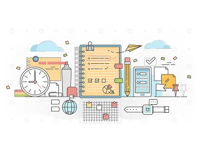 Notes concept app bookmark concept document done flat illustration mark note notebook pad paper pencil pin plan post task todo vector write