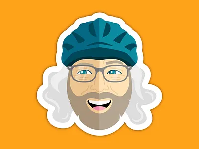 Professor Doodle beard bike helmet color color blocking flat color glasses gray hair illustration illustrator long hair portrait professor sticker vector