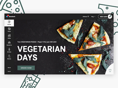 Domino's website concept black clean ui concept design dominos fast food interface landing main main page menu menubar pizza pizzeria redesign site ui ux vegetarian website