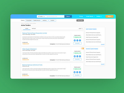 Tender Listing UI app design flat minimal ui ui component ui design ui elements ux ux design