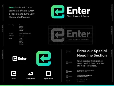 Enter - Logo Design branding business cloud concept evolution dutch enter flexible software jeroen van eerden lettermark logo logo design logo designs logo grid logos micro styleguide monogram software typography values visual identity