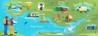 Illustrated map of Wales adobe illustrator adobe photoshop amsterdam branding design dylan thomas holland illustratedmap illustration illustrator pembroke swansea travel vector wales web