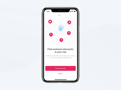 Onboarding Exploration – Coupon App animation app design flat illustration interaction ios location minimal mobile app onboarding pagination slide ui ux