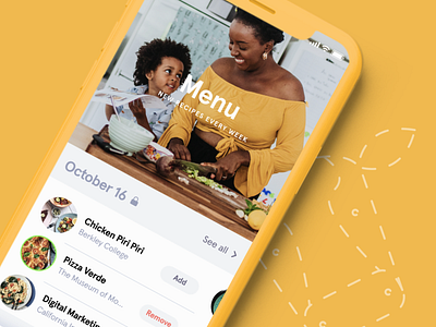 Cook it app food horizontal scroll mobile ui yellow