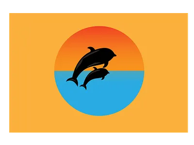 Jumping dolphins design dolphins flat icon illustration jumping logo sunset