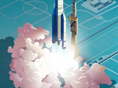 Ariane Space digital folioart illustration isometric peter greenwood rocket space texture vector