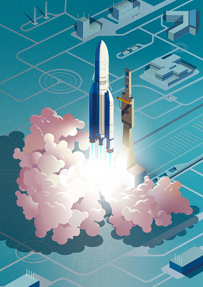 Ariane Space digital folioart illustration isometric peter greenwood rocket space texture vector