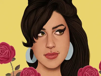 Amy digital drawn flowers folioart illustration mercedes debellard portarit realist roses