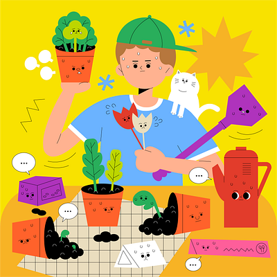 Gardening blog boy character drawing flower garden girl house illustration infographic logo love plant vector