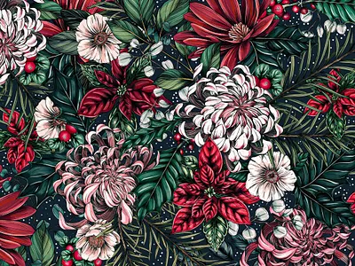 Illustrated Holiday Botanical Pattern botanical botanical illustration floral flowers illustration lettering nature packaging pattern surface design