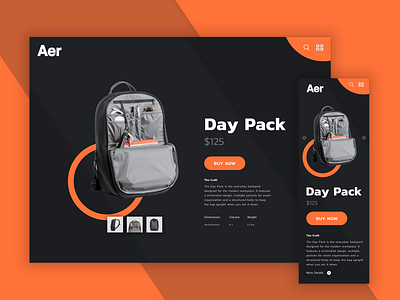 Aer Day Pack app backpack backpacking branding clean ui cta button dark ui ecommerce menu minimal mobile ui mobile website responsive responsive website technology ui ux vector web website