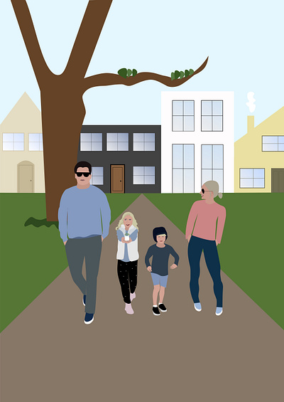 Family design family happy houses illustration kids nature trees