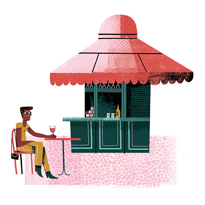 Quiosque coffee holiday kiosk lisbon people spot illustration summer travel illustration wine