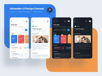 Jobseeker UI Design Mobile App Concept android app dark dark mode dark ui design dribbble figma inspiration ios ui ui kits ui ux ux