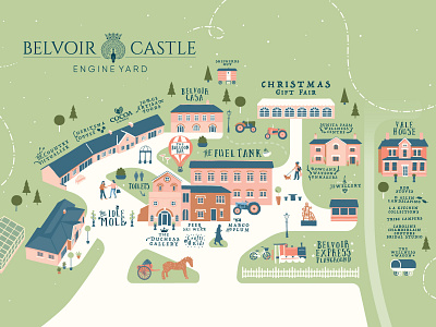 Belvoir Castle Engine Yard Illustrated Map belvoir castel buildings christmas engine yard event gift fair illustrated map illustration location map place shopping village shops wagon yard