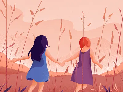 Childhood character children colors girl illustration landscape nature noise vector warm