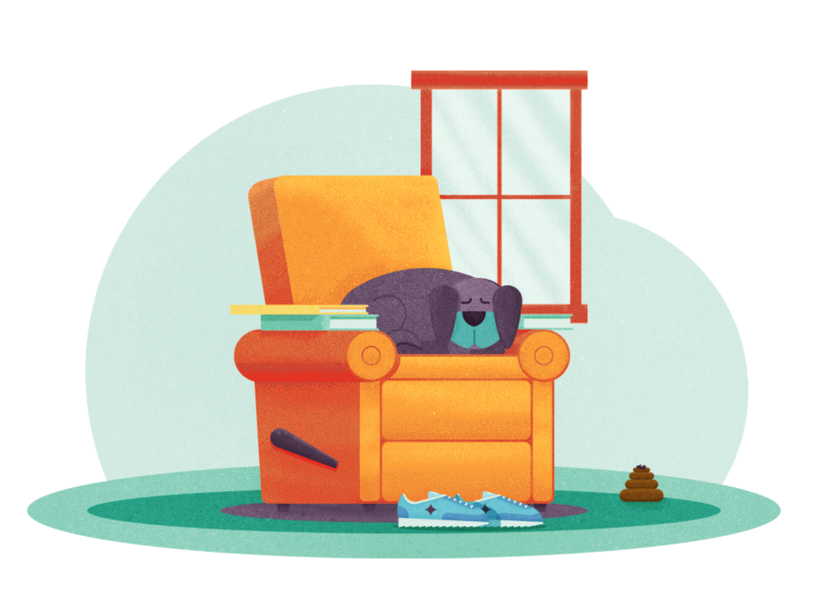 Happiness is a Warm Puppy chair dog orange poo recliner sleeping