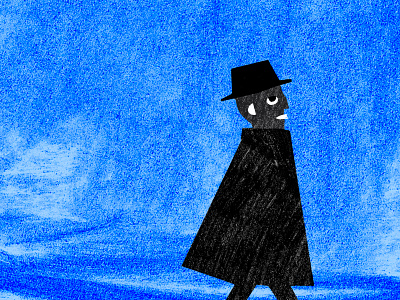 Walking blue blue sky charcoal coat collage hat man profile shapes silhouette texture walking