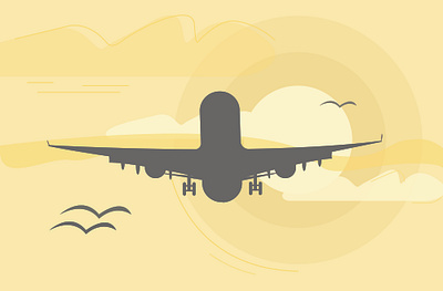 Sunset airplane graphic illustration plane vector yellow