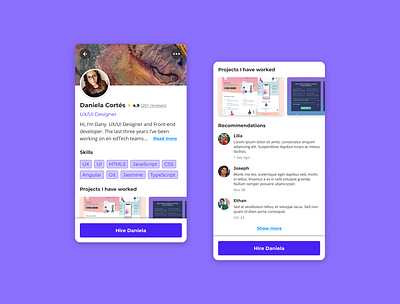 User profile Daily UI app app design application daily ui dailyui dailyui 006 freelance freelancer portfolio profile skills ui ui design user user profile ux