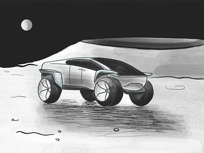 LNR CYBRTRK SKTCH automotive concept cyber electric future halftone moon moonlander nasa procreate sketch space tesla truck