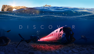 DISCOVER airplane boat design discover diver diving fish island manipulation photoshop sea shark