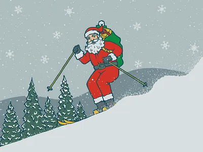 Skiing Santa christmas holidays illustration santa santa claus ski skiing winter