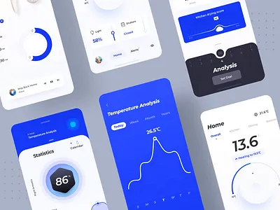 Smart Home App 03 app app design blue clean data decoration home house interior kitchen lamp light smart smart home ui ui design ux design