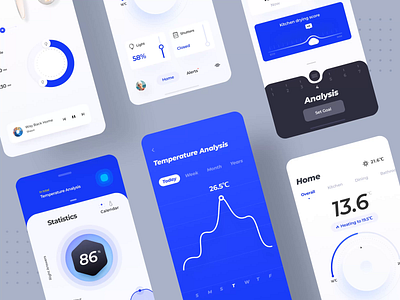 Smart Home App 03 app app design blue clean data decoration home house interior kitchen lamp light smart smart home ui ui design ux design