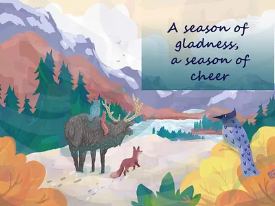 A Season of Gladness - Greeting Card art poppers autumn bird illustration christmas design digital painting fall holidays illustration nature nature logo woodland creatures