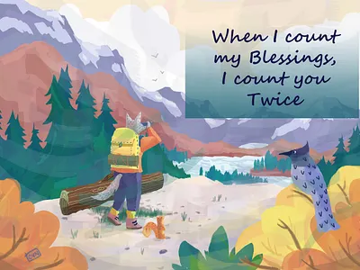 I Count You Twice - Greeting Card animals art poppers autumn bird illustration camping christmas design digital painting fall hiking holidays illustration nature