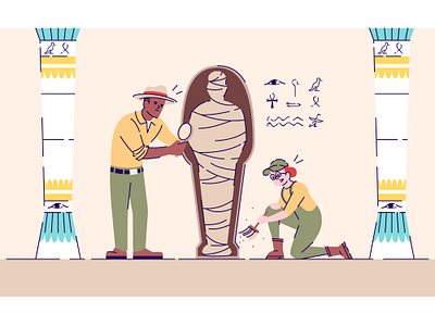 Who didn't dream of becoming an archaeologist as a child?) ancient ancient egypt archeology bones cartoon character digging dinosaurs egypt ethnography flat hieroglyphs historical illustration jurassic mummy paleontology prehistoric science