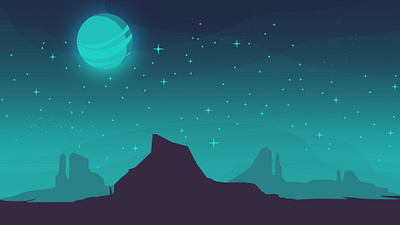 Night Desert flat illustration landscape vector web