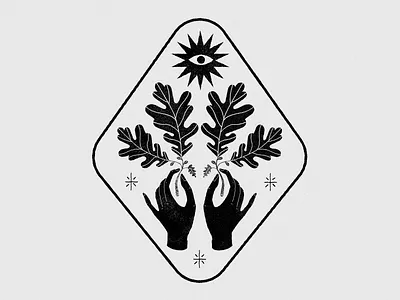 The sun branding color design esoteric hands illustration lineal logo mystic plants sun vector